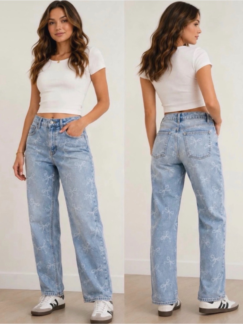Wild Fable High-Rise Straight Bow Print Jeans
